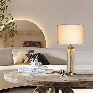 Art light centrosphere travertine marble dimmable desk table lamp whith fabric shade for living room bedroom