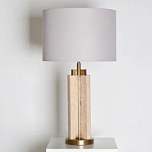 Art light centrosphere travertine marble dimmable desk table lamp whith fabric shade for living room bedroom